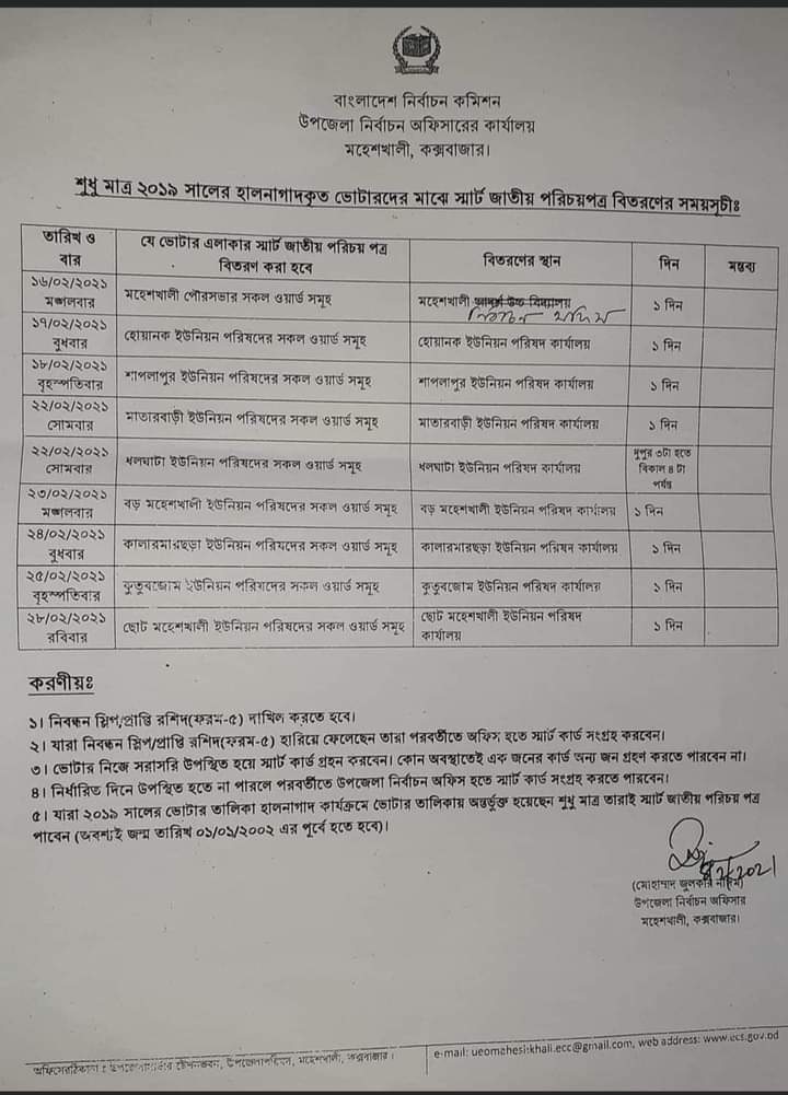 ১৬ ফ্রেবুয়ারি থেকে মহেশখালীতে স্মার্ট কার্ড বিতরণ শুরু ১৬ ফ্রেবুয়ারি থেকে মহেশখালীতে স্মার্ট কার্ড বিতরণ শুরু