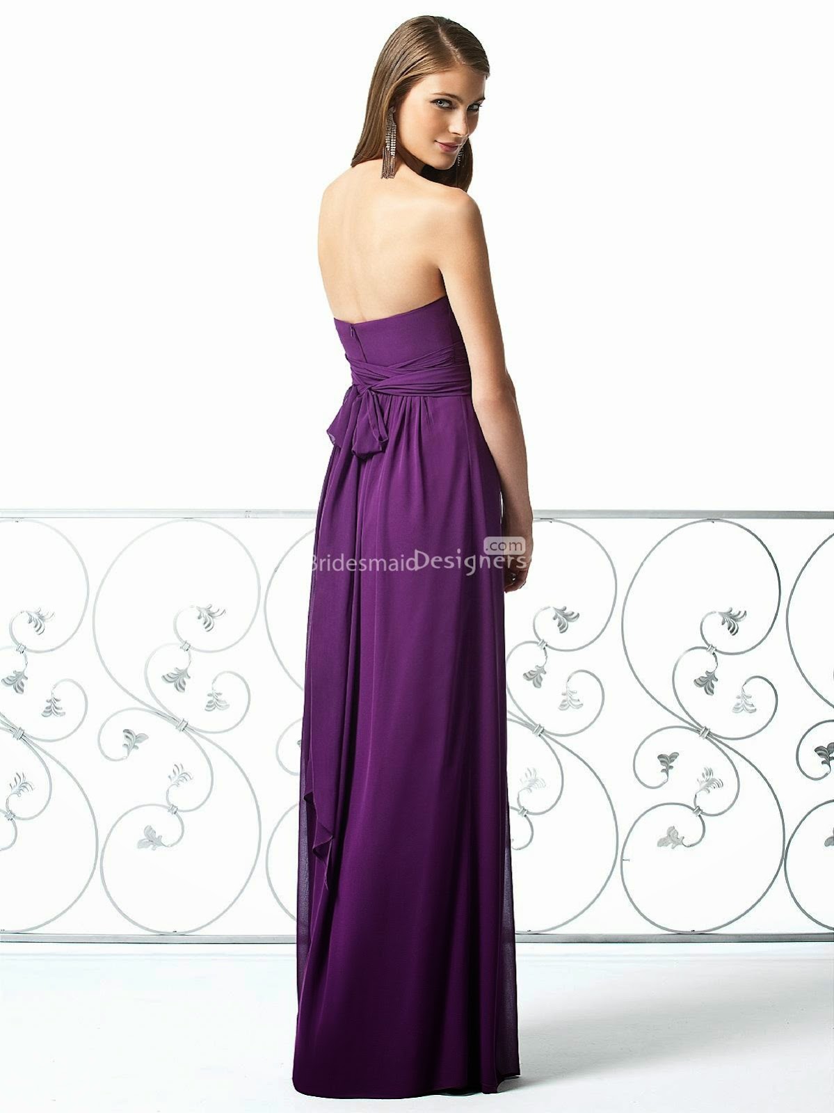Classic Purple Sweetheart Empire Floor Length Sleeveless Pleated Chiffon Bridesmaid Dress-2