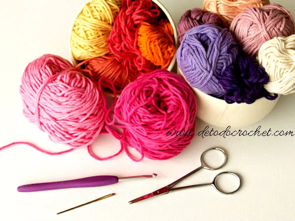 materiales para tejer flores crochet