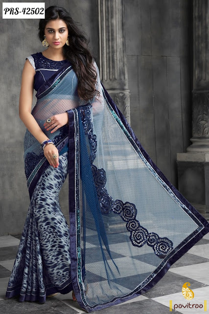 Blue net designer collection at Pavitraa.in