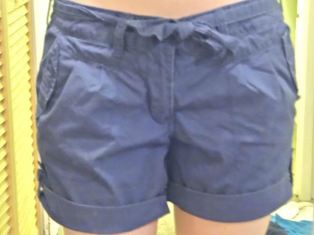 navy blue shorts with waist tie and buttons, from salvation army vancouver