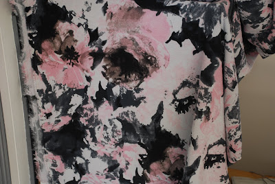 a piece of black/white/pink floral crepe