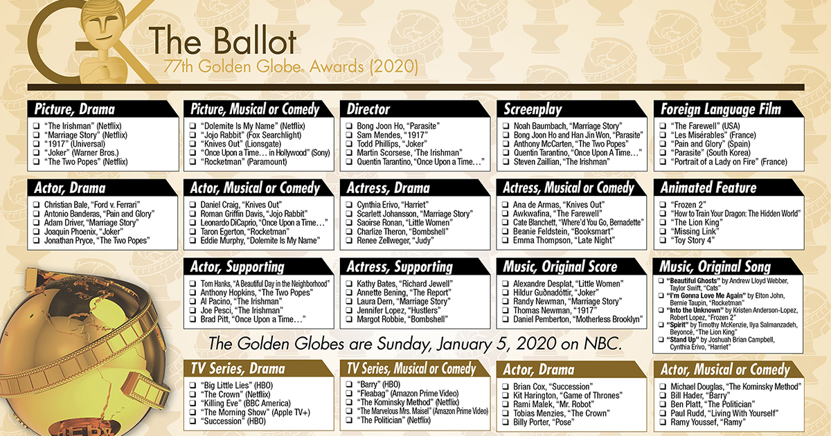 2020 Golden Globe Awards Printable Ballot The Gold Knight Latest 2020 Golden Globe Awards Printable Ballot The Gold Knight Latest