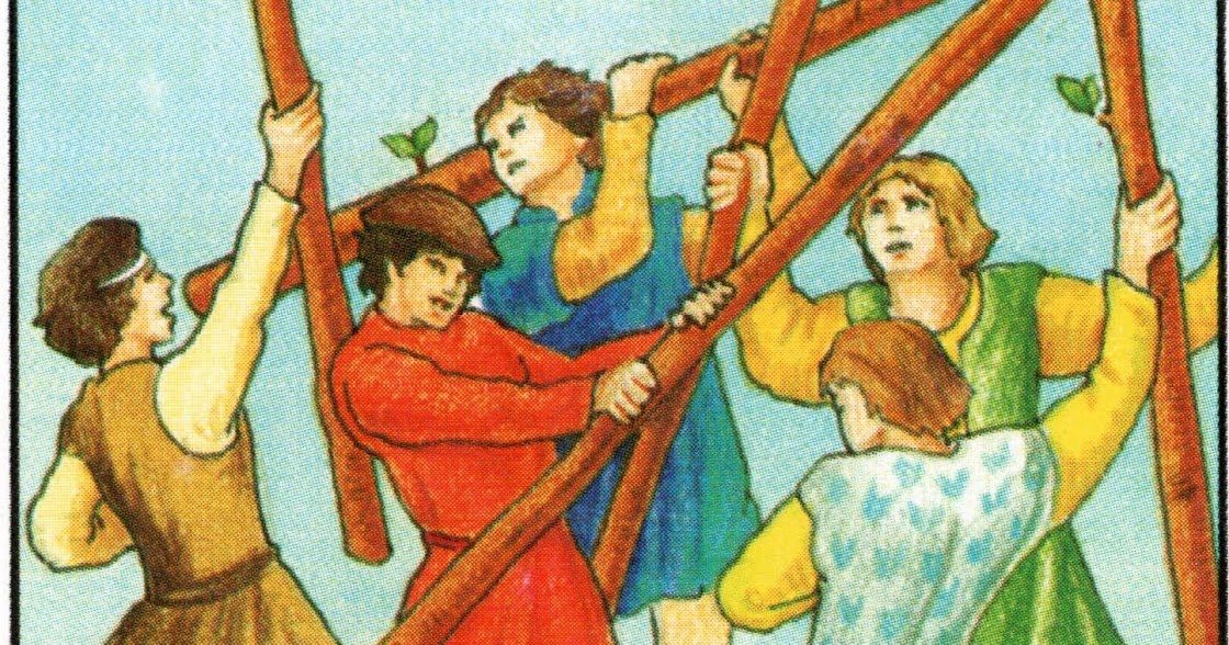 6 жезлов в нью вижн таро. пятерка жезлов. 5 жезлов и 5 пентаклей. пятерка денариев в сочетании с другими картами таро. 5 пентаклей аркан таро.