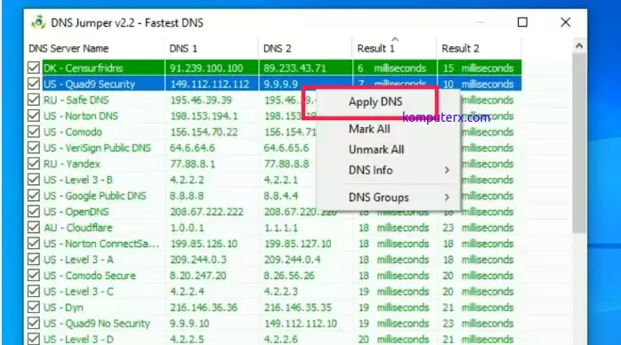 change adapter di dns jumper