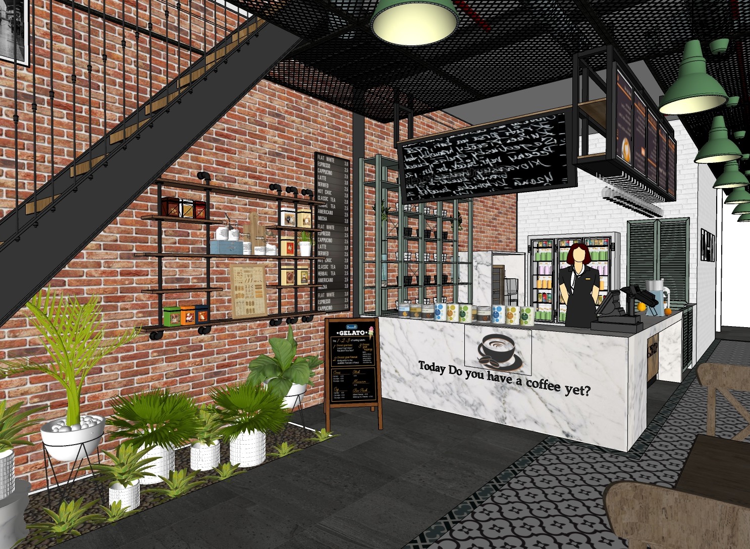226. Coffee Shop Free Sketchup Interior Scene