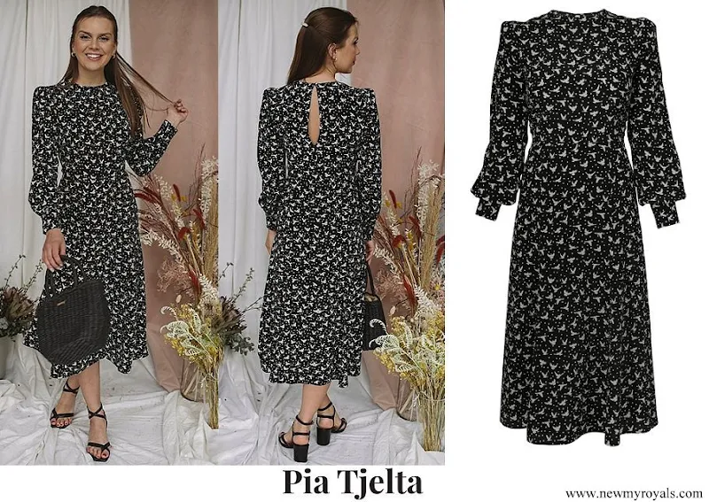 Crown Princess Mette-Marit wore PIA TJELTA Alicia Dress Birds Flying High Black