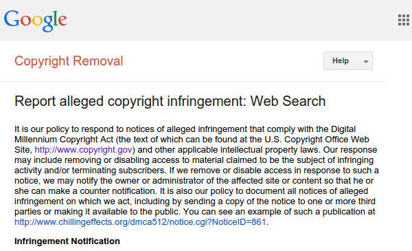 Report Copyright Infringement to Google