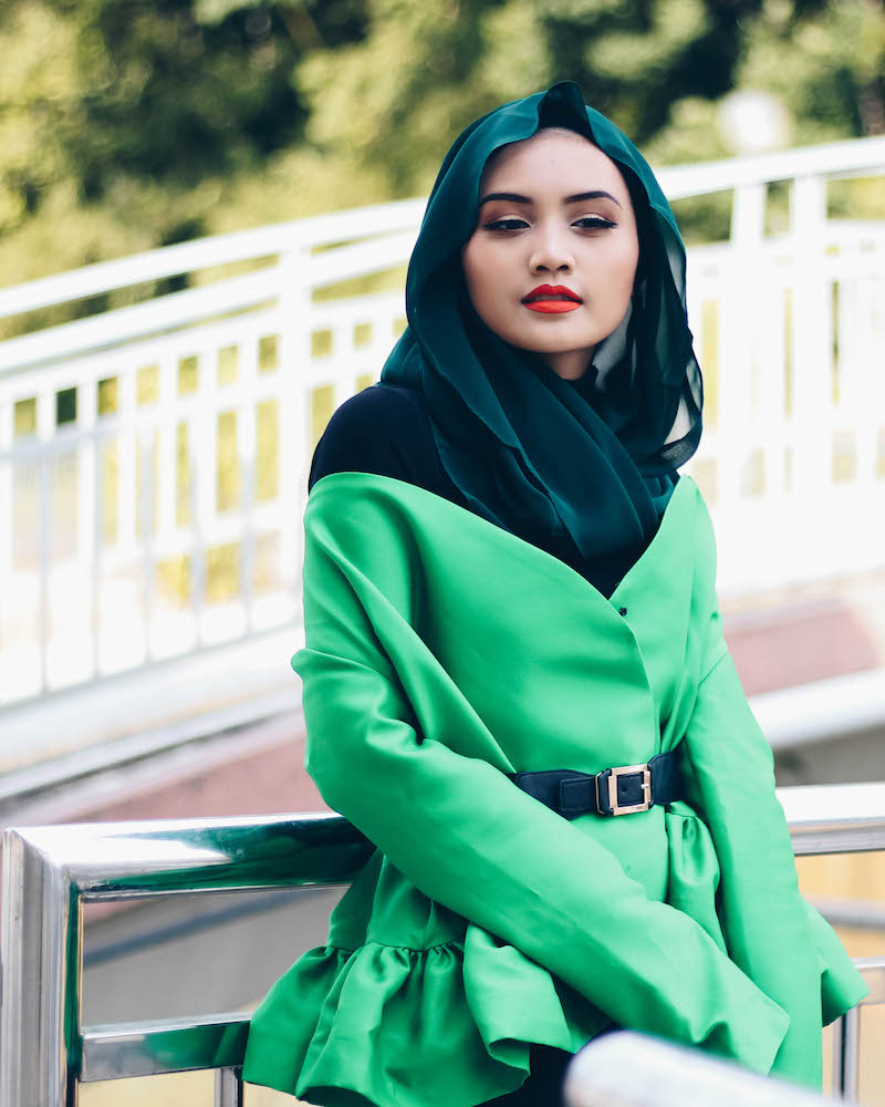 Brunei Blogger Bash Harry of Hey Bash in Bandar Seri Begawan wearing Arared Monica Top in Emerald Green, in this Wicked Witch inspired outfit of the day