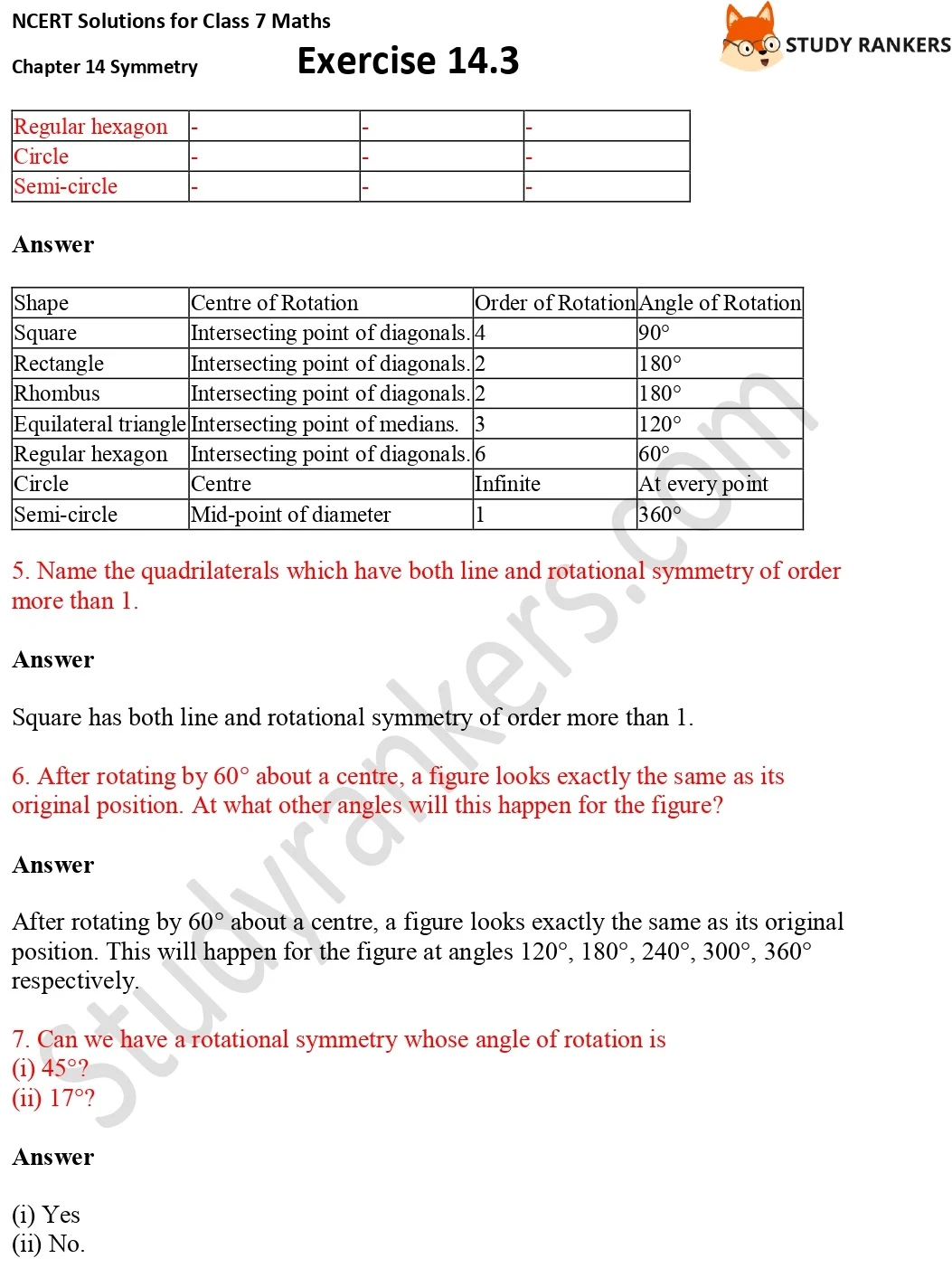 NCERT Solutions for Class 7 Maths Chapter 14 Symmetry Exercise 14.3 Part 2