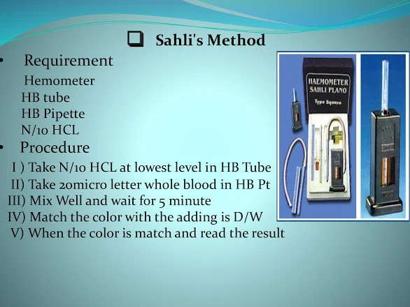 Hb estimation by sahli's method ppt. Hemoglobin Test procedure, sahli's method.