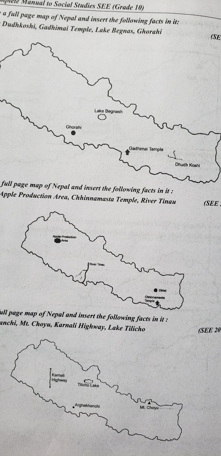 Important Indications Map Of Nepal along with it's Steps for S.E.E