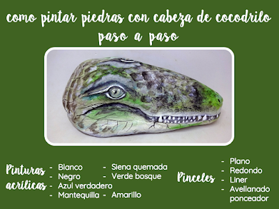 COMO PINTAR PIEDRAS CON CABEZA DE COCODRILO PASO A PASO