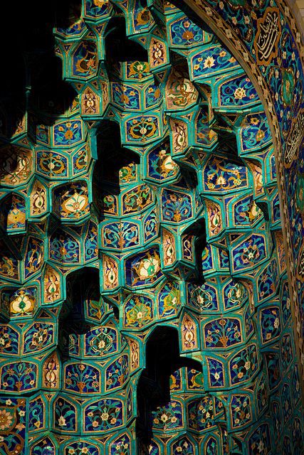 Blue tiles on the facade of the St.Petersburg Mosque, Russia