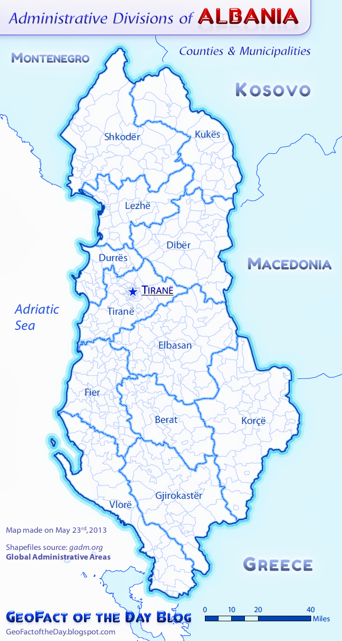 Albania Administrative Map Albania Administrative Map
