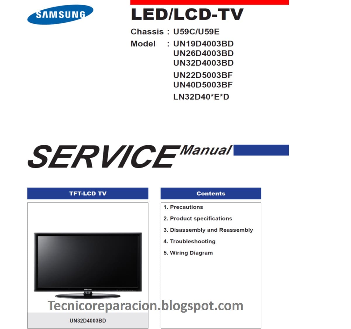 TV Samsung UN32D4003BD UN22D5003BF chassis U59C U59E diagrama