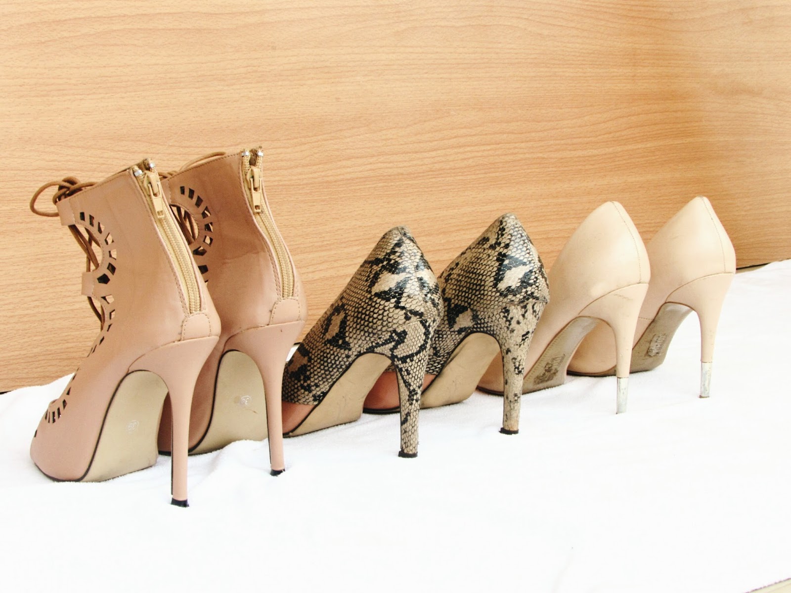 lace up booties, snakeskin pumps, nude pointed pumps