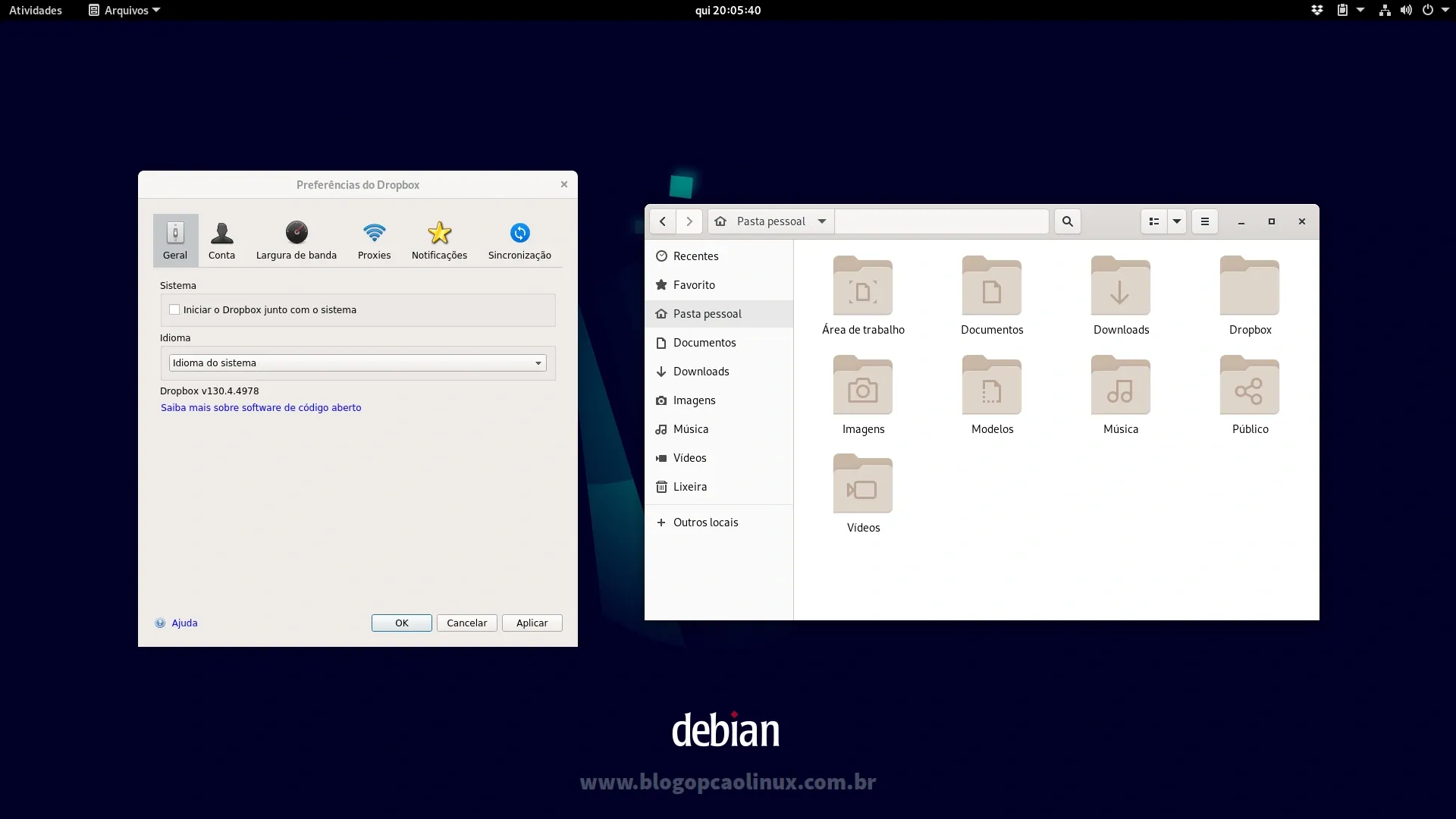 Cliente do Dropbox executando no Debian 11 Bullseye