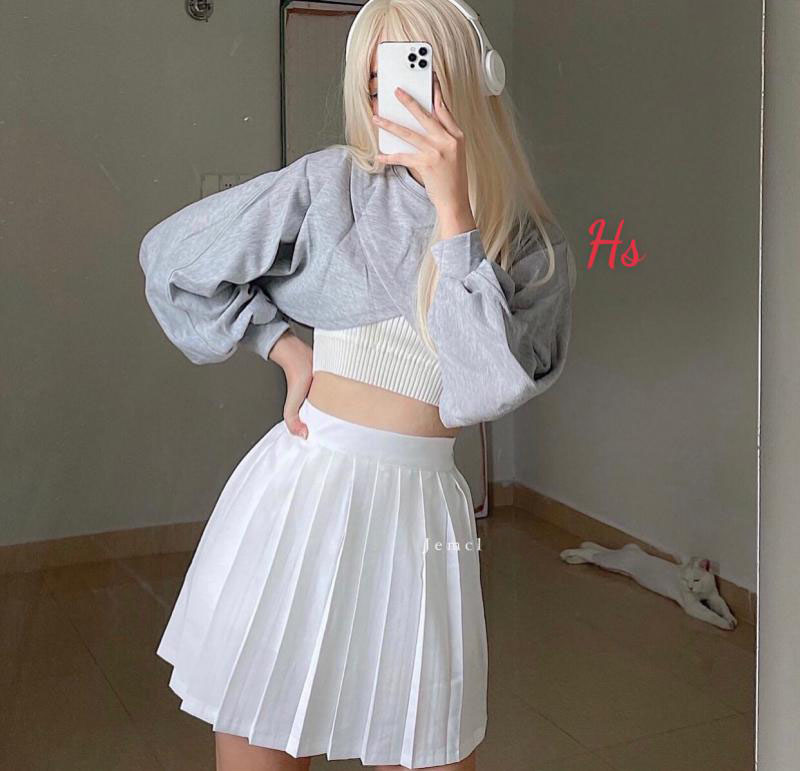 Set Croptop Dài Tay Kèm Áo Bra Logo Ngực, Bộ Áo Crt Nữ Dáng Rộng Kèm Áo Trong B031