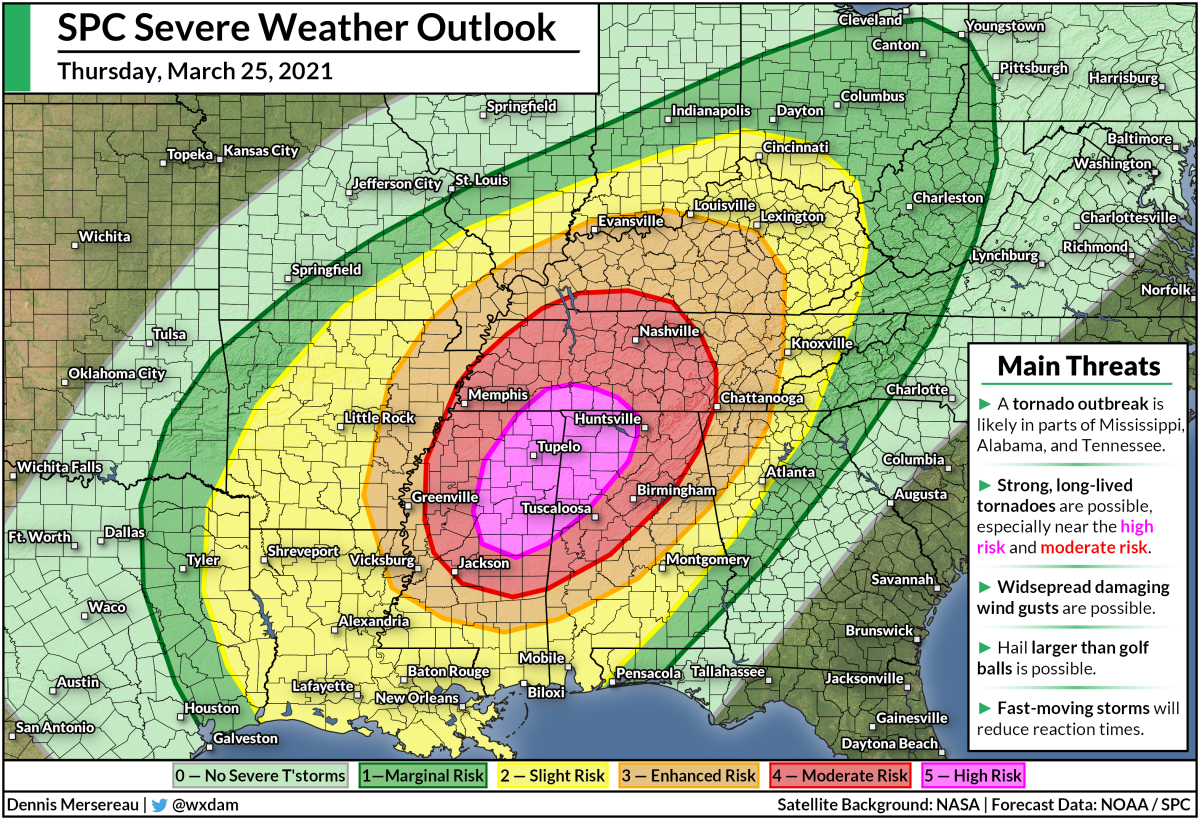A HighRisk Tornado Outbreak Is Likely In The Southeast On Thursday