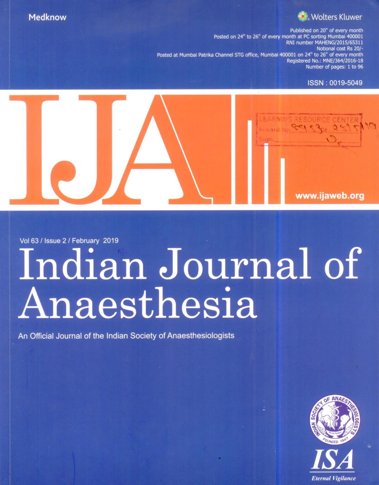 http://www.ijaweb.org/showBackIssue.asp?issn=0019-5049;year=2019;volume=63;issue=2;month=February
