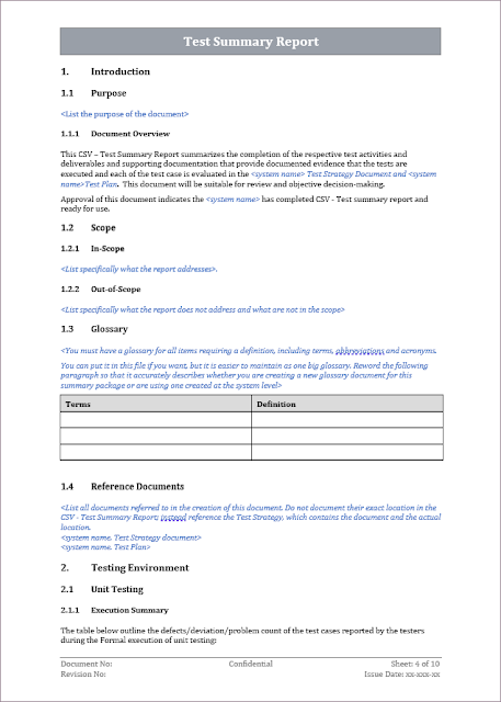 Test Summary Report Template