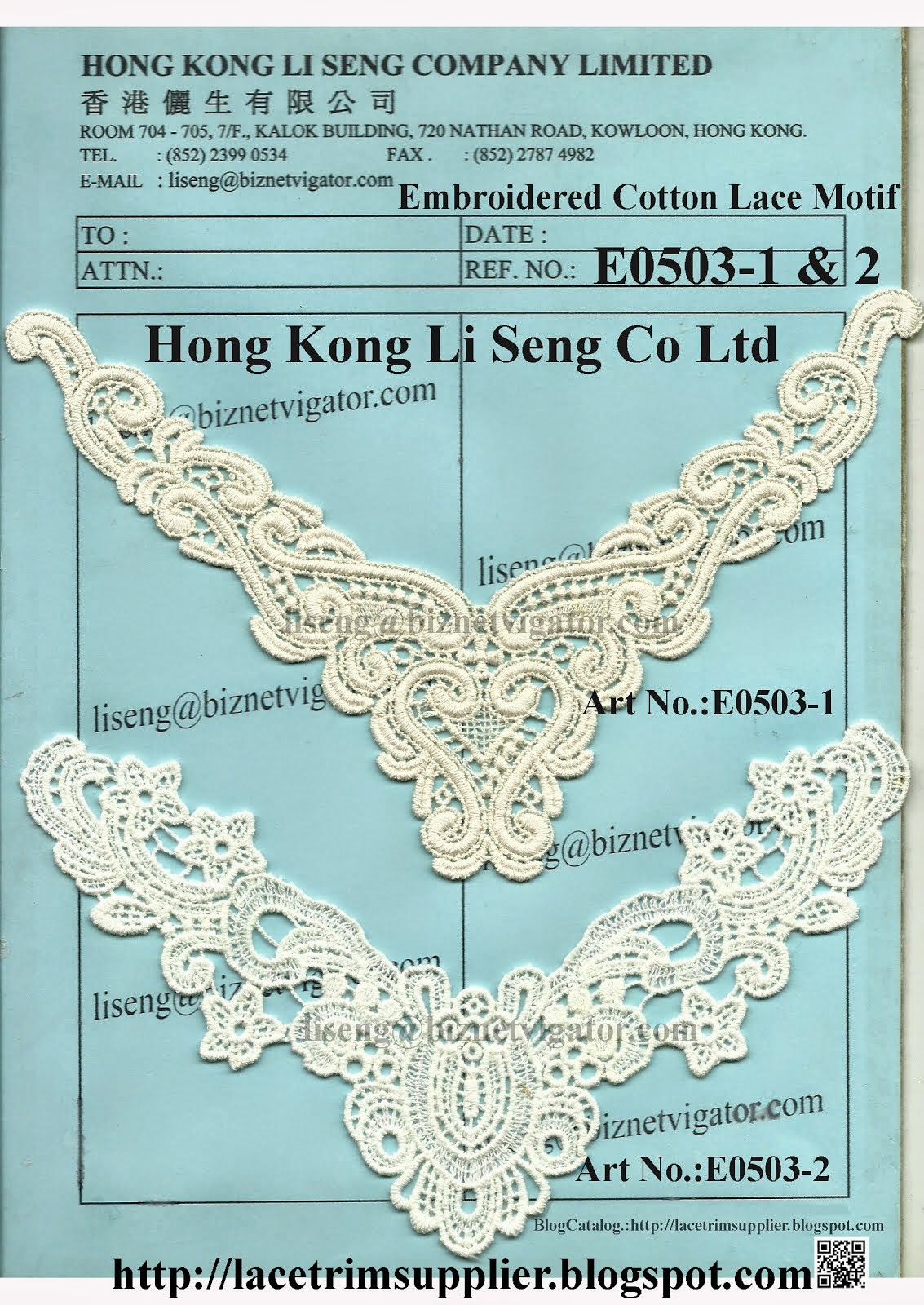 Embroidered Cotton Lace Motif Manufacturer and Supplier - Hong Kong Li Seng Co Ltd