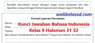 Kunci Jawaban Bahasa Indonesia Kelas 9 Halaman 31 32 Laporan Percobaan Wali Kelas Sd
