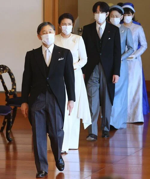 Emperor Naruhito, Empress Masako, Crown Prince Fumihito, Crown Princess Kiko, Princess Kako, Princess Mako