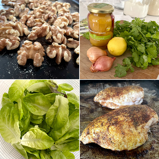 lisa is cooking IndianSpiced Chicken Salad with Mixed Lettuces