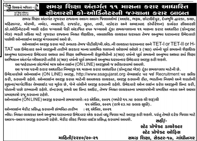 SSA Gujarat CRC Recruitment 2021