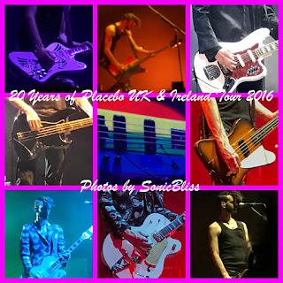 Photos by SonicBliss - 20 Years of Placebo UK & Ireland Tour 2016.  Photos of Stefan Olsdal & some of his many bass guitars.