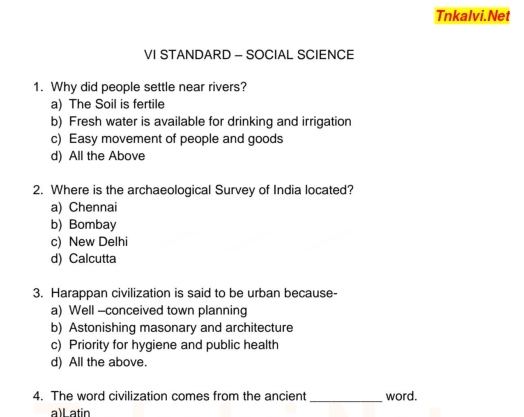 6th class social question paper 2020 picture