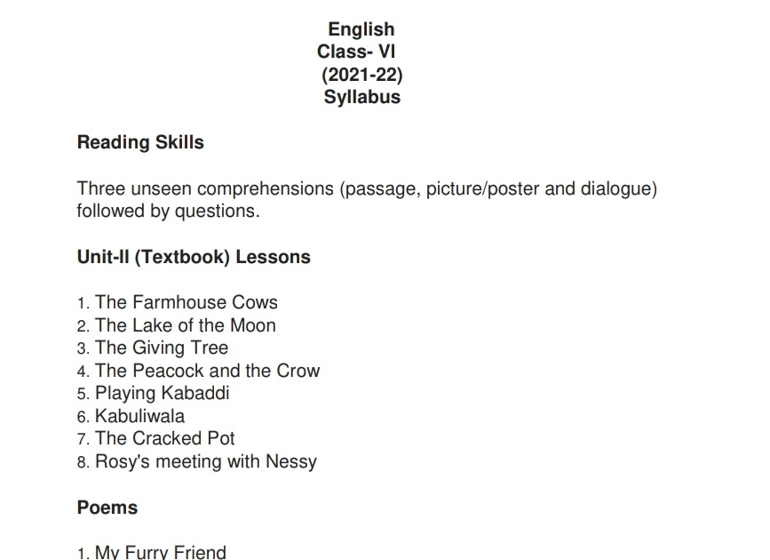 6th class essay 2 syllabus