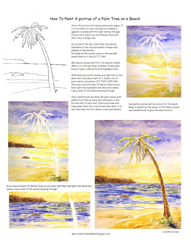 Adron's Art Lesson Plans Free Art Lesson Worksheet How to Paint A Picture of A Palm Tree At The Sea