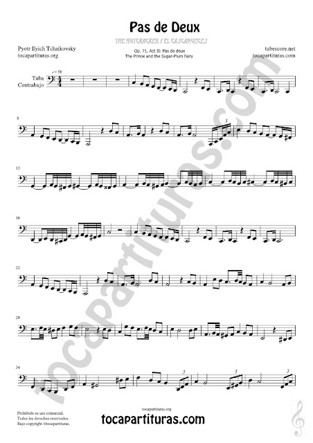 Partitura de Tuba y Contrabajo (Clave de Fa en 8ª Baja) Pas de Deux Sheet Music for Contrabass y Tuba Music Score Tonalidad Do Mayor Fácil / C Major Easy PDF/MIDI de Tuba / Contrabajo