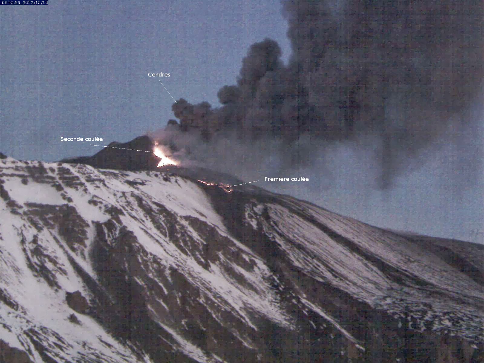 Coulées de lave sur le volcan Etna, 15 décembre 2013