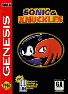 Portada del cartucho de Megadrive Sonic & Knuckles (1994, Sega). Knuckles es una especie de erizo rojo