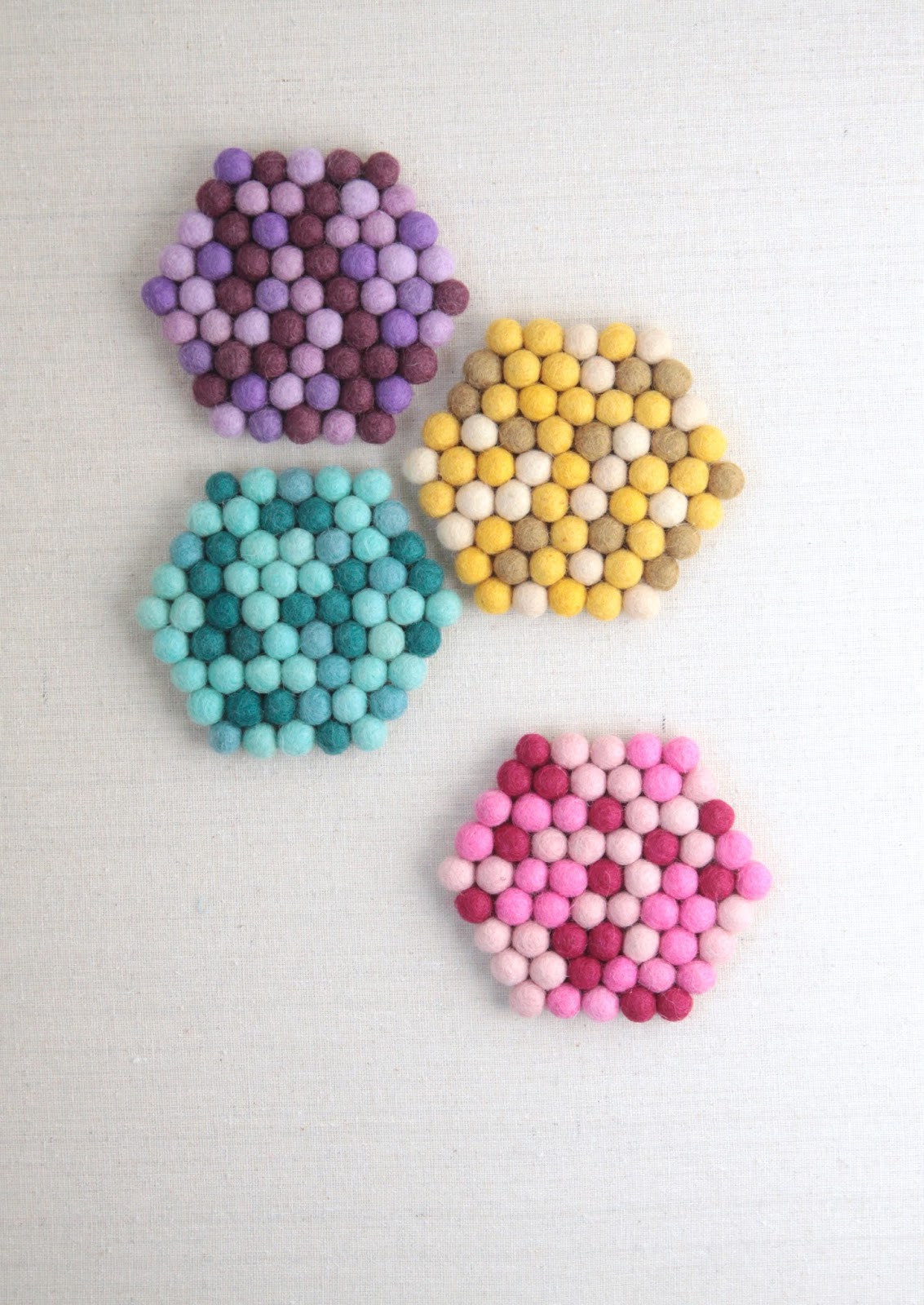 Hexagon Trivets // Felt Balls // Benzie Design Hexagon Trivets // Felt Balls // Benzie Design