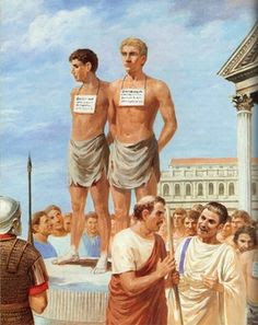 Artist's depiction of Roman slaves on the auction block