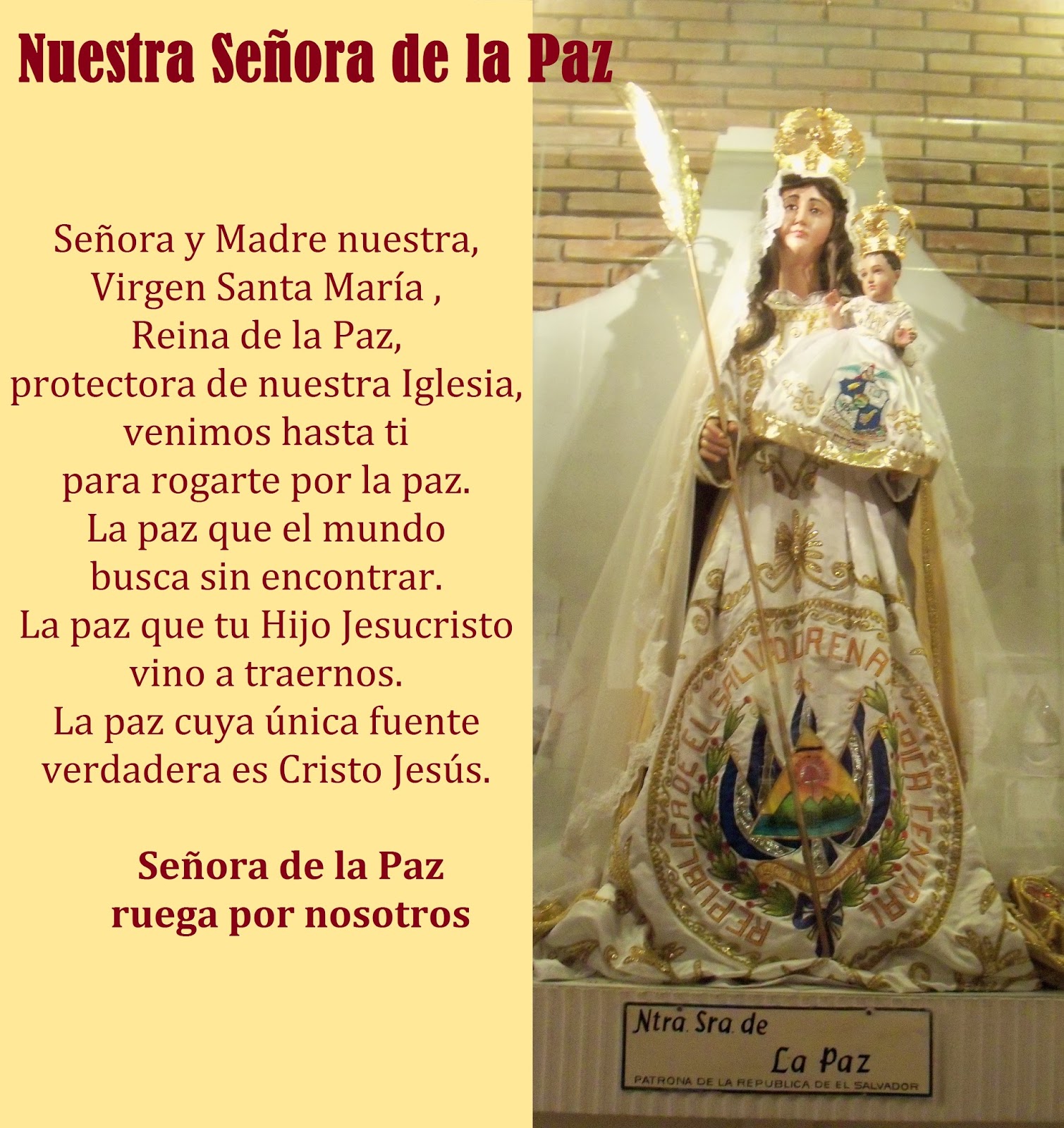 El Rincón de las Melli: Oración a Nuestra Señora de la Paz