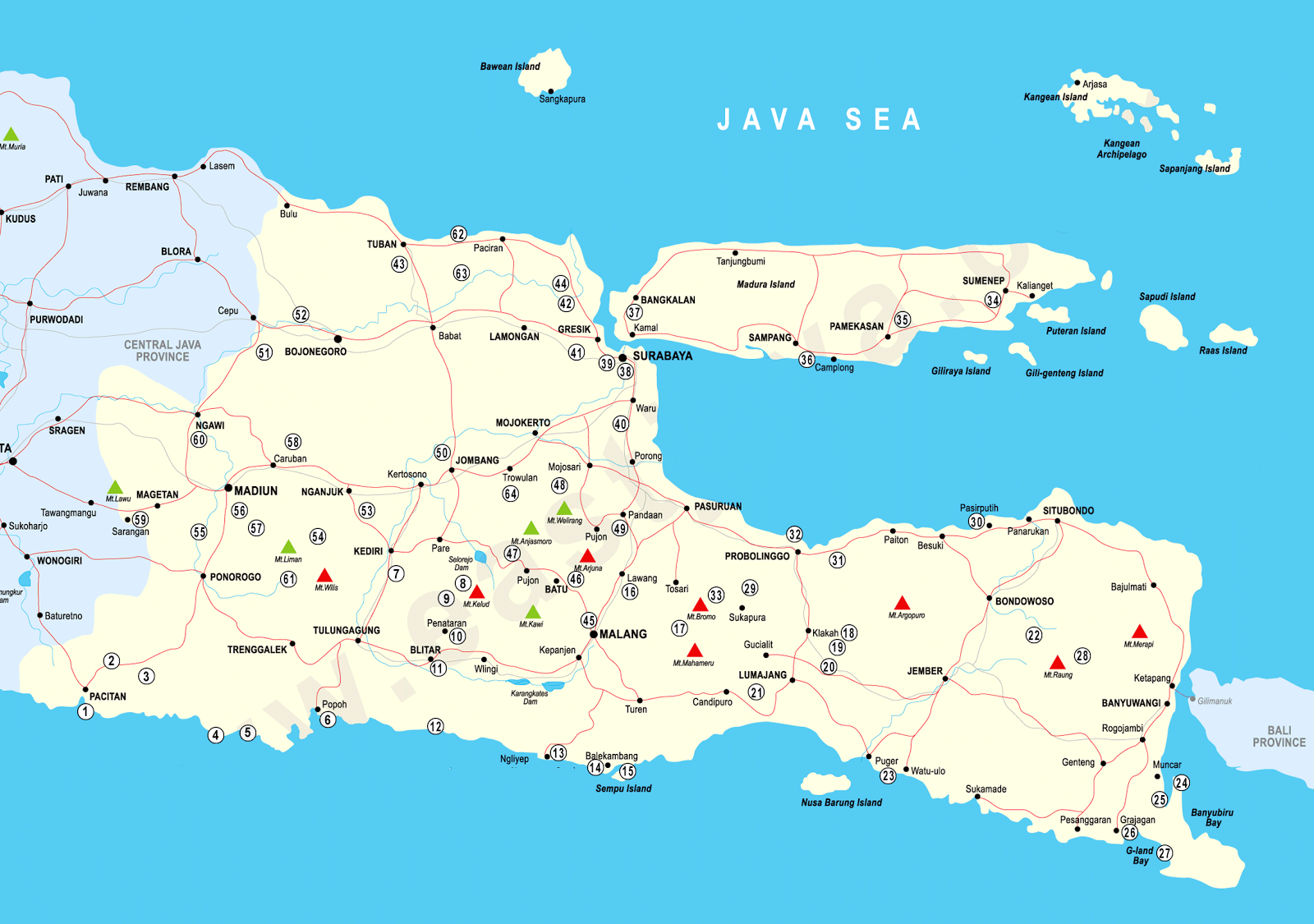 Peta Jawa Timur lengkap HD dengan 29 nama kabupaten dan 9 kota