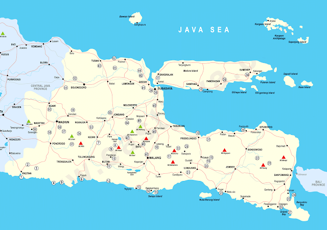 Gambar Peta Jawa Timur lengkap dengan 29 nama kabupaten dan 9 kota