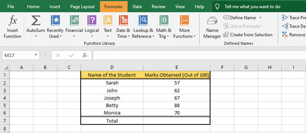 แทรกสูตรและฟังก์ชันใน Microsoft Excel