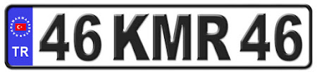 Kahramanmaraş il isminin kısaltma harflerinden oluşan 46 KMR 46 kodlu Kahramanmaraş plaka örneği