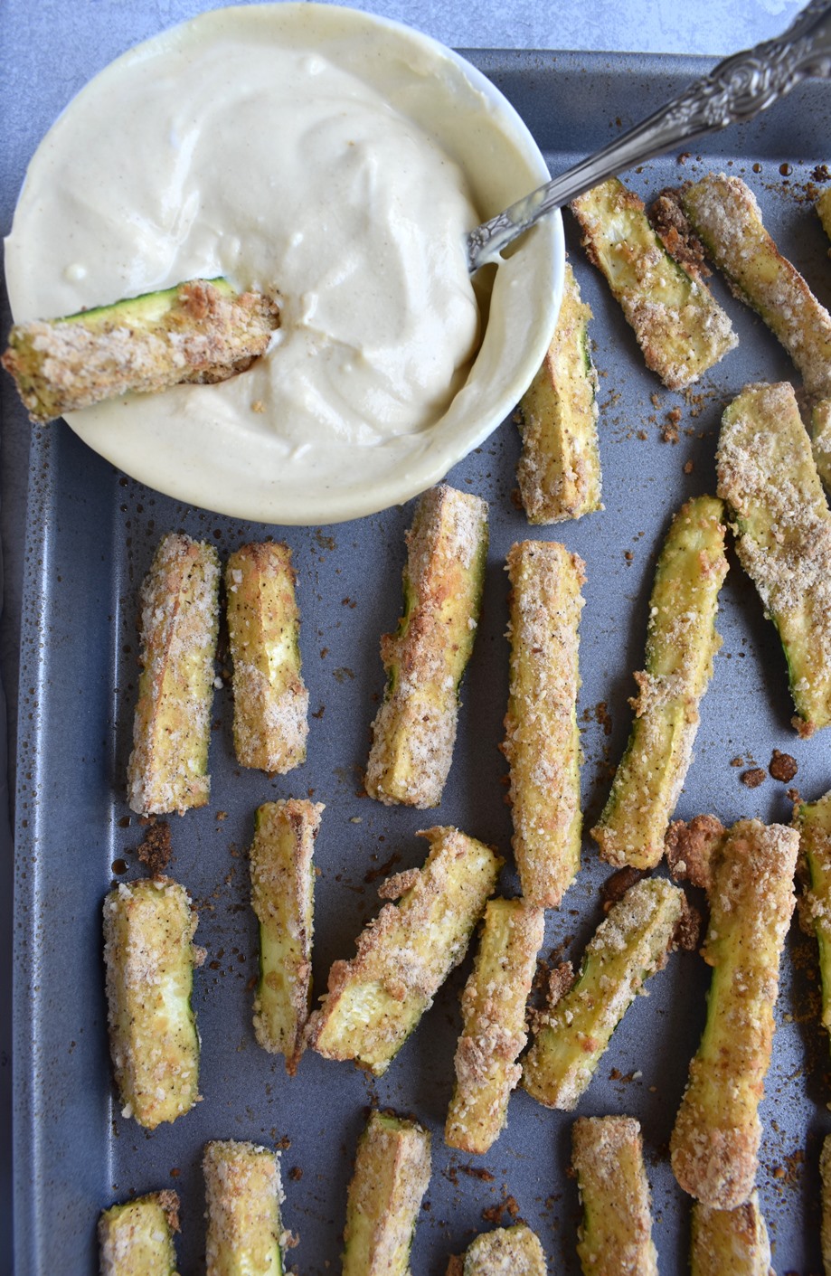 Breaded Zucchini Fries with Creamy Dijon Dipping Sauce The
