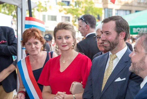 Hereditary Grand Duchess Stephanie visited the Esch. Princess Stephanie wore Paule Ka red dress, Prada pumps, gold earrings