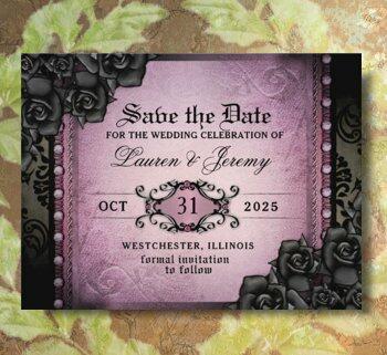 Halloween Wedding Gothic Purple Save the Date PostCard