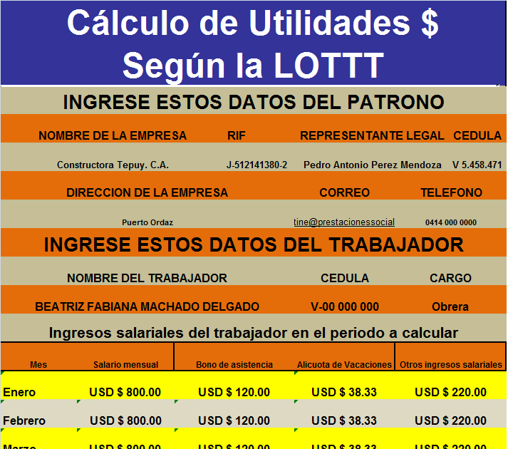 Formatos Legales Cuanto me toca de Utilidades según la LOTTT por 3 meses
