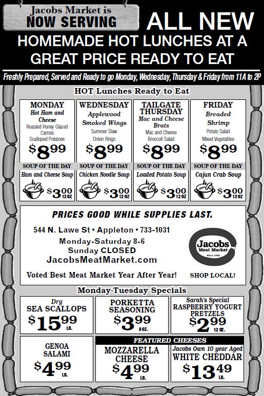 HOT Lunch Menu 8/2630/2019! Jacobs Meat Market